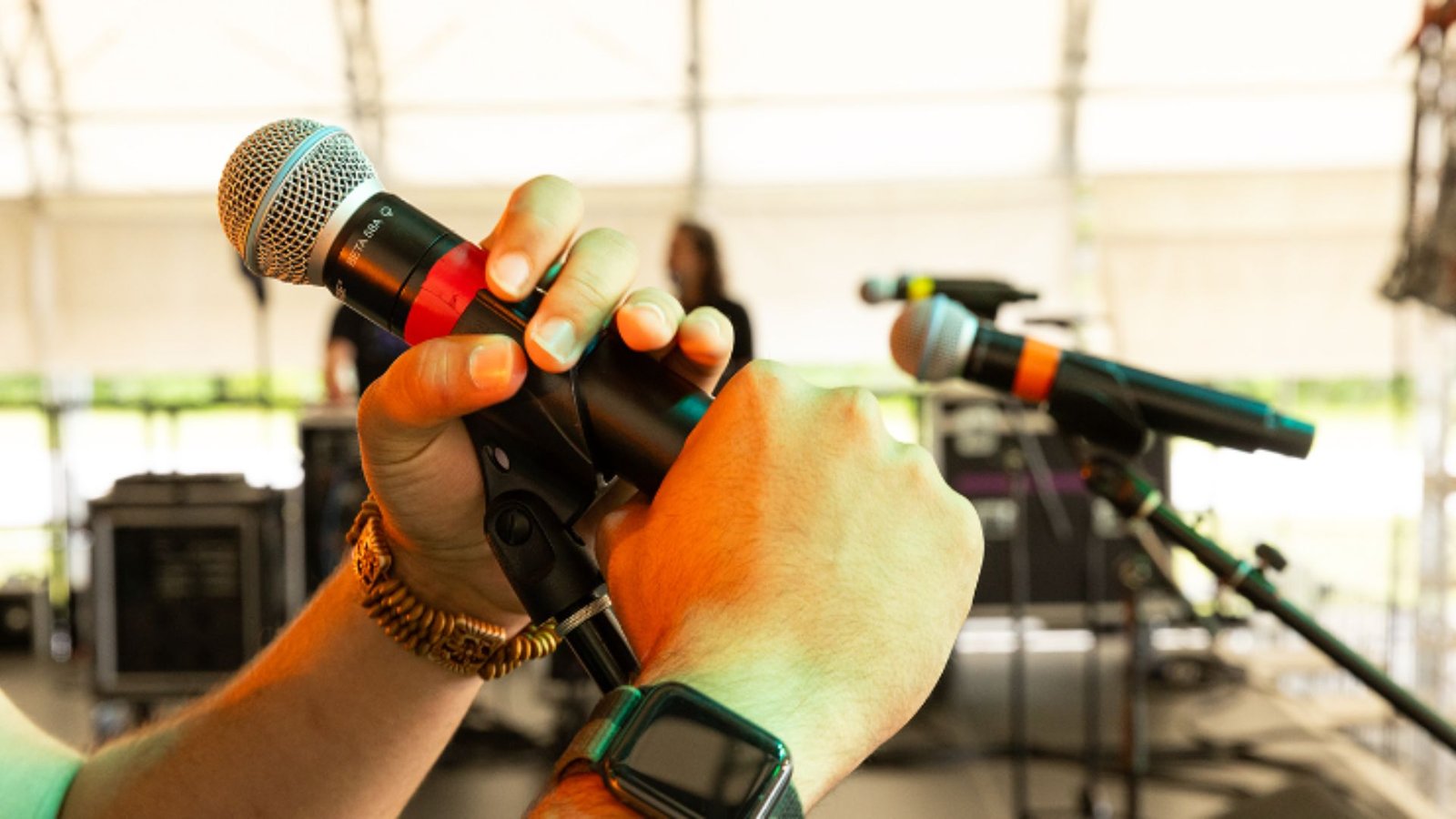 A Picture of a Hands Holding a Microphone 
